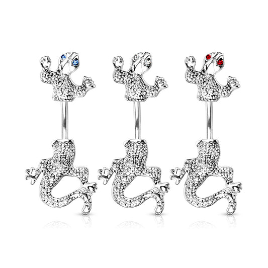 Chameleon Lizard Navel Bar - Split Spinal Belly Bar. Navel Rings Australia.