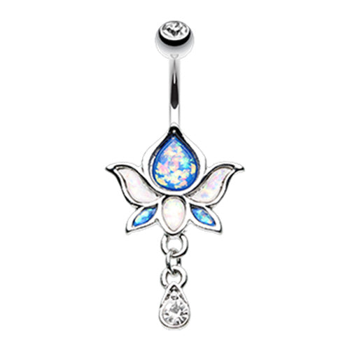 Saraswati Lotus Flower Navel Ring - Dangling Belly Ring. Navel Rings Australia.