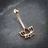 14K Rose Gold Lotus Flower Belly Bar - Fixed (non-dangle) Belly Bar. Navel Rings Australia.
