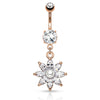 Lotus Pearl Navel Ring with Rose Gold Plating