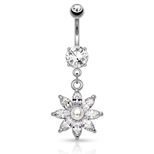 Lotus Pearl Navel Ring - Dangling Belly Ring. Navel Rings Australia.