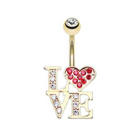 Love Statement Belly Ring in Gold - Fixed (non-dangle) Belly Bar. Navel Rings Australia.
