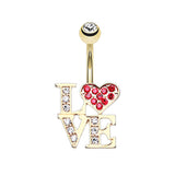 Love Statement Belly Ring in Gold - Fixed (non-dangle) Belly Bar. Navel Rings Australia.