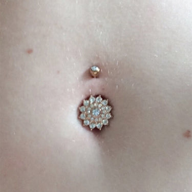 Mandala's Ritz and Glitz Belly Ring with Rose Gold Plating - Fixed (non-dangle) Belly Bar. Navel Rings Australia.