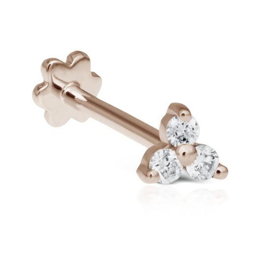 Diamond Trinity Threaded Stud Earring by Maria Tash in Rose Gold - Earring. Navel Rings Australia.