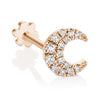 Diamond Moon Threaded Earring by Maria Tash in 18K Rose Gold. Flat Stud.