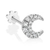 Diamond Moon Threaded Earring by Maria Tash in 18K White Gold. Flat Stud.