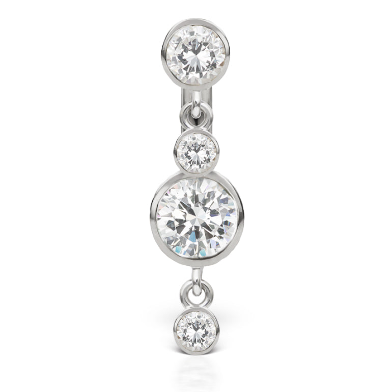 Designer Maria Tash 14K White Gold Belly Bar with Double Dangle - Dangling Belly Ring. Navel Rings Australia.