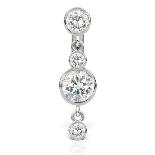 Designer Maria Tash 14K White Gold Belly Bar with Double Dangle - Dangling Belly Ring. Navel Rings Australia.