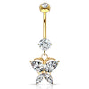 Crystal Winged Butterfly Belly Ring in 14K Yellow Gold