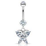 Crystal Winged Butterfly Belly Ring in 14K White Gold - Dangling Belly Ring. Navel Rings Australia.