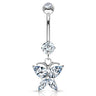 Crystal Winged Butterfly Belly Ring in 14K White Gold - Dangling Belly Ring. Navel Rings Australia.