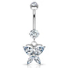 Crystal Winged Butterfly Belly Ring in 14K White Gold