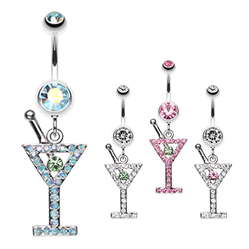 French Martini Belly Dangle - Dangling Belly Ring. Navel Rings Australia.