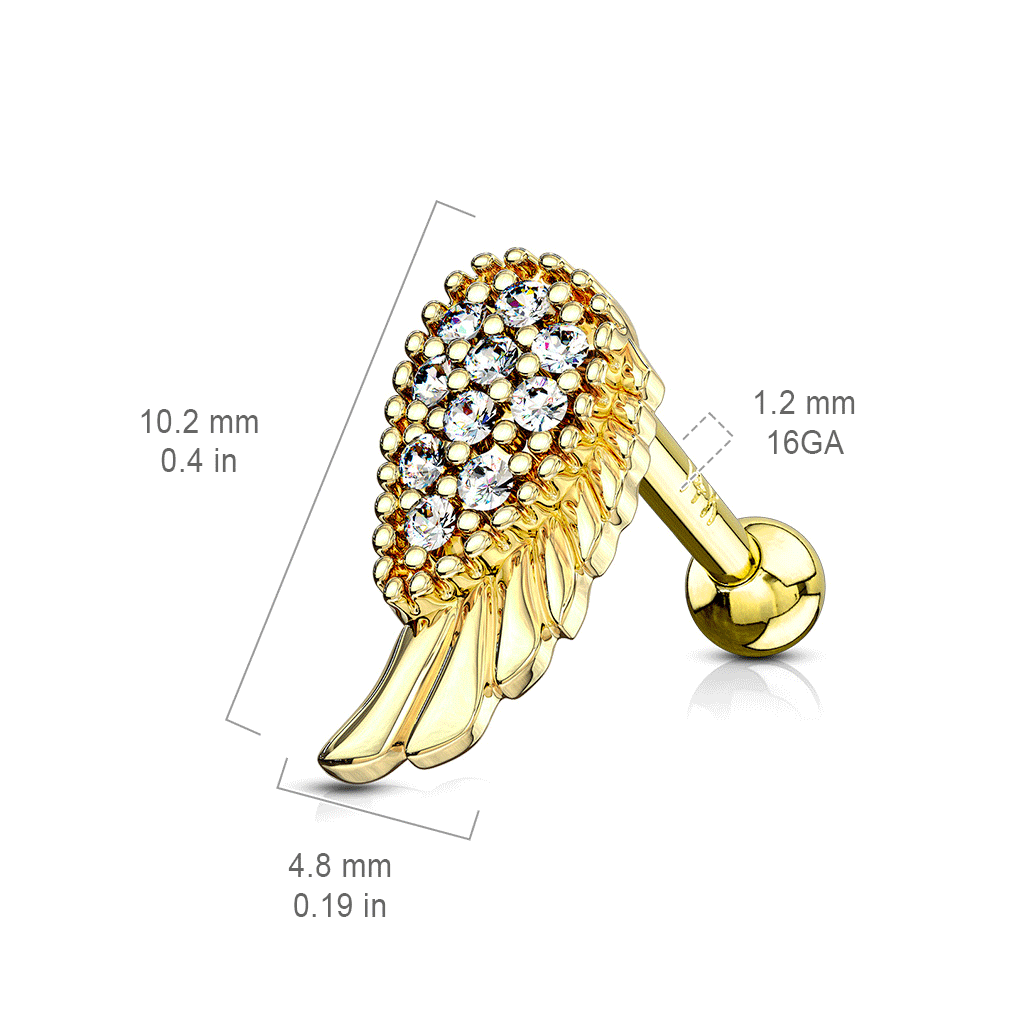 Angel Wing Earring in 14K Tragus and Cartilage 1/4'' (6mm)