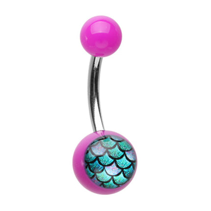 Mermaid Scales Belly Bar - Basic Curved Barbell. Navel Rings Australia.