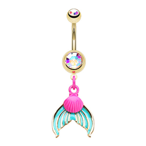 Sirène Mermaid Tail Belly Dangle in Gold - Dangling Belly Ring. Navel Rings Australia.