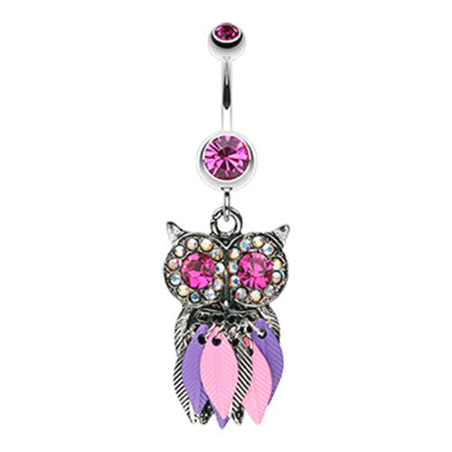 Metallic Feathered Owl Belly Bars - Dangling Belly Ring. Navel Rings Australia.