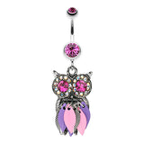 Metallic Feathered Owl Belly Bars - Dangling Belly Ring. Navel Rings Australia.