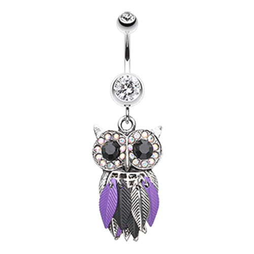 Metallic Feathered Owl Belly Bars - Dangling Belly Ring. Navel Rings Australia.