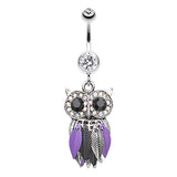 Metallic Feathered Owl Belly Bars - Dangling Belly Ring. Navel Rings Australia.