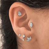 Invisible Set Diamond Dangle Threaded Stud by Maria Tash in 18K Yellow Gold. Flat Stud.