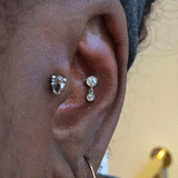 Invisible Set Diamond Dangle Threaded Stud by Maria Tash in 18K Rose Gold. Flat Stud.