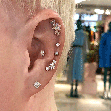 Three Flower Garland Stud Earring by Maria Tash in 18K Rose Gold