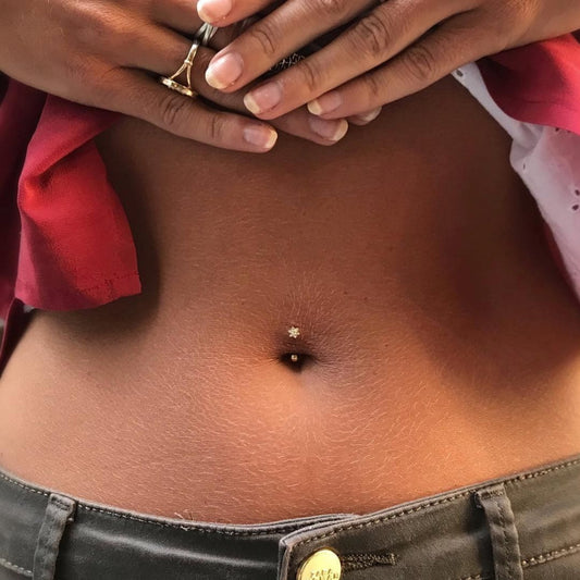 14K White Gold CZ Floweret Topped Belly Ring by Maria Tash - Fixed (non-dangle) Belly Bar. Navel Rings Australia.