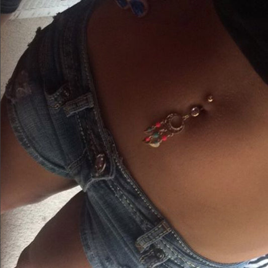Gold Enchanting Dream Catcher Belly Piercing - Dangling Belly Ring. Navel Rings Australia.