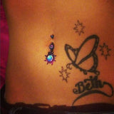Black Sunburst Glimmer Navel Bar - Dangling Belly Ring. Navel Rings Australia.