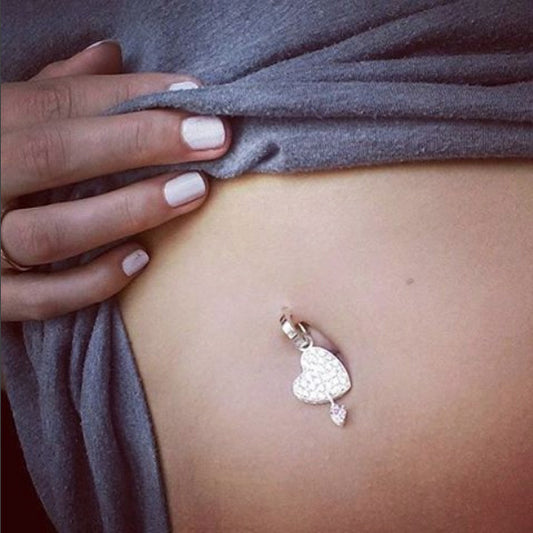 TummyToys® Silver Floating Paved Heart with Pink Drop Swinger - TummyToys® Patented Clasp. Navel Rings Australia.