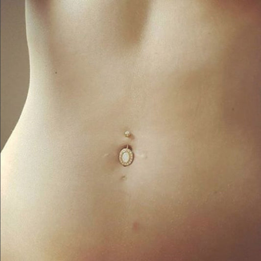 Deluxe Opal Belly Ring with Gold Plating - Fixed (non-dangle) Belly Bar. Navel Rings Australia.