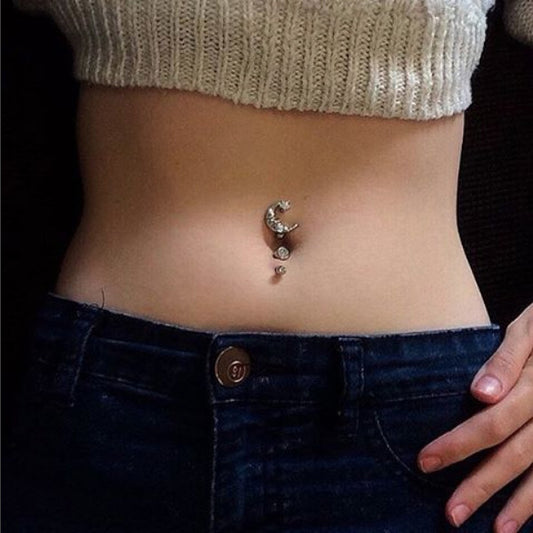 Crescent Moon Night Reverse Belly Ring in Gold - Reverse Top Down Belly Ring. Navel Rings Australia.