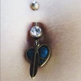 Boho Feathered Heart Belly Button Ring - Dangling Belly Ring. Navel Rings Australia.