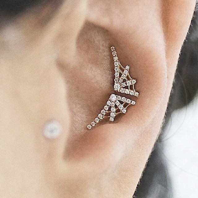 Authentic Diamond Web Earring by Maria Tash in 14K Rose Gold. Flat Stud. - Earring. Navel Rings Australia.