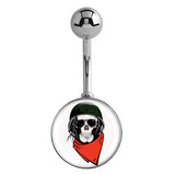 Immortal Bikie Skull Belly Bar - Basic Curved Barbell. Navel Rings Australia.