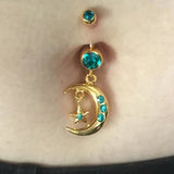 Starry Night Moon Belly Dangle - Dangling Belly Ring. Navel Rings Australia.