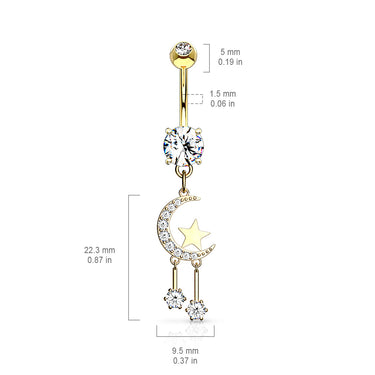 Twinkle of the Moon Belly Dangle with Rose Gold Plating - Dangling Belly Ring. Navel Rings Australia.