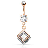 Mounted Diamond Navel Bar with Rose Gold Plating - Dangling Belly Ring. Navel Rings Australia.