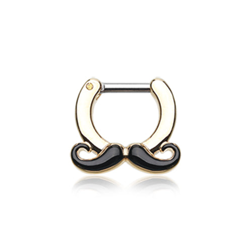 Classic Moustache Septum Clicker with Gold Plating