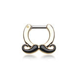 Classic Moustache Septum Clicker with Gold Plating
