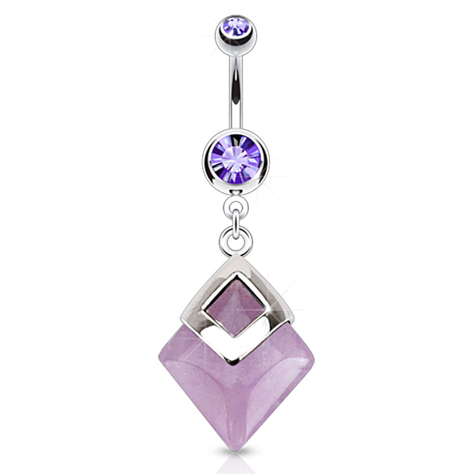 Natural Amethyst Stone Belly Button Ring - Dangling Belly Ring. Navel Rings Australia.