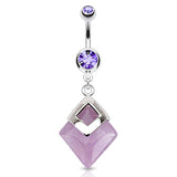 Natural Amethyst Stone Belly Button Ring - Dangling Belly Ring. Navel Rings Australia.