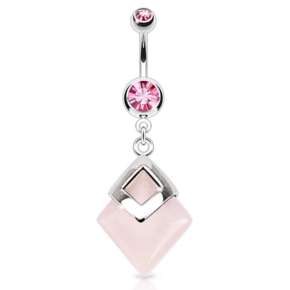 Natural Rose Quartz Belly Button Ring - Dangling Belly Ring. Navel Rings Australia.