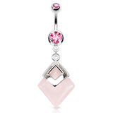 Natural Rose Quartz Belly Button Ring - Dangling Belly Ring. Navel Rings Australia.