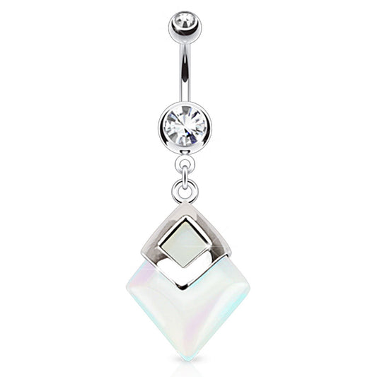 Semi Precious Opaline Dangly Belly Piercing Ring - Dangling Belly Ring. Navel Rings Australia.