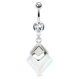 Semi Precious Opaline Dangly Belly Piercing Ring - Dangling Belly Ring. Navel Rings Australia.