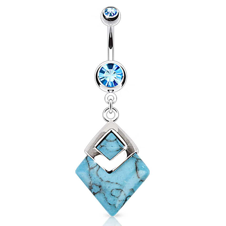 Natural Turquoise Navel Bar - Dangling Belly Ring. Navel Rings Australia.