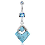 Natural Turquoise Navel Bar - Dangling Belly Ring. Navel Rings Australia.